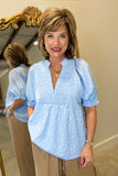 Umgee Smocked Bodice Blouse Blue