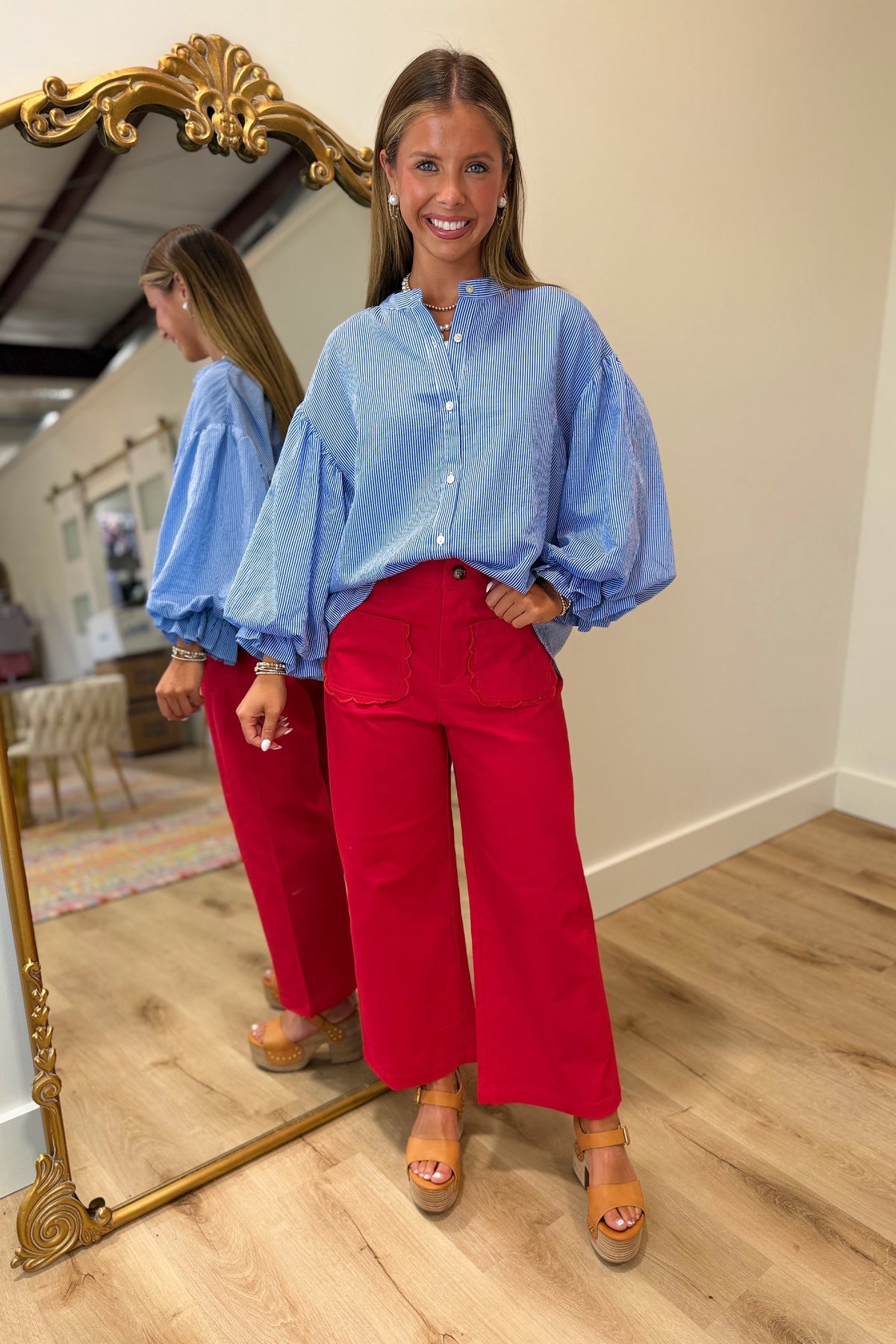 Easy Does It Stripe Blouse Blue