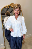 Dressy Floral Embossed Blouse White