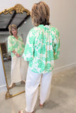 Umgee Scalloped Trimmed Blouse Green
