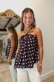 Out of Town Halter Dots Top Brown