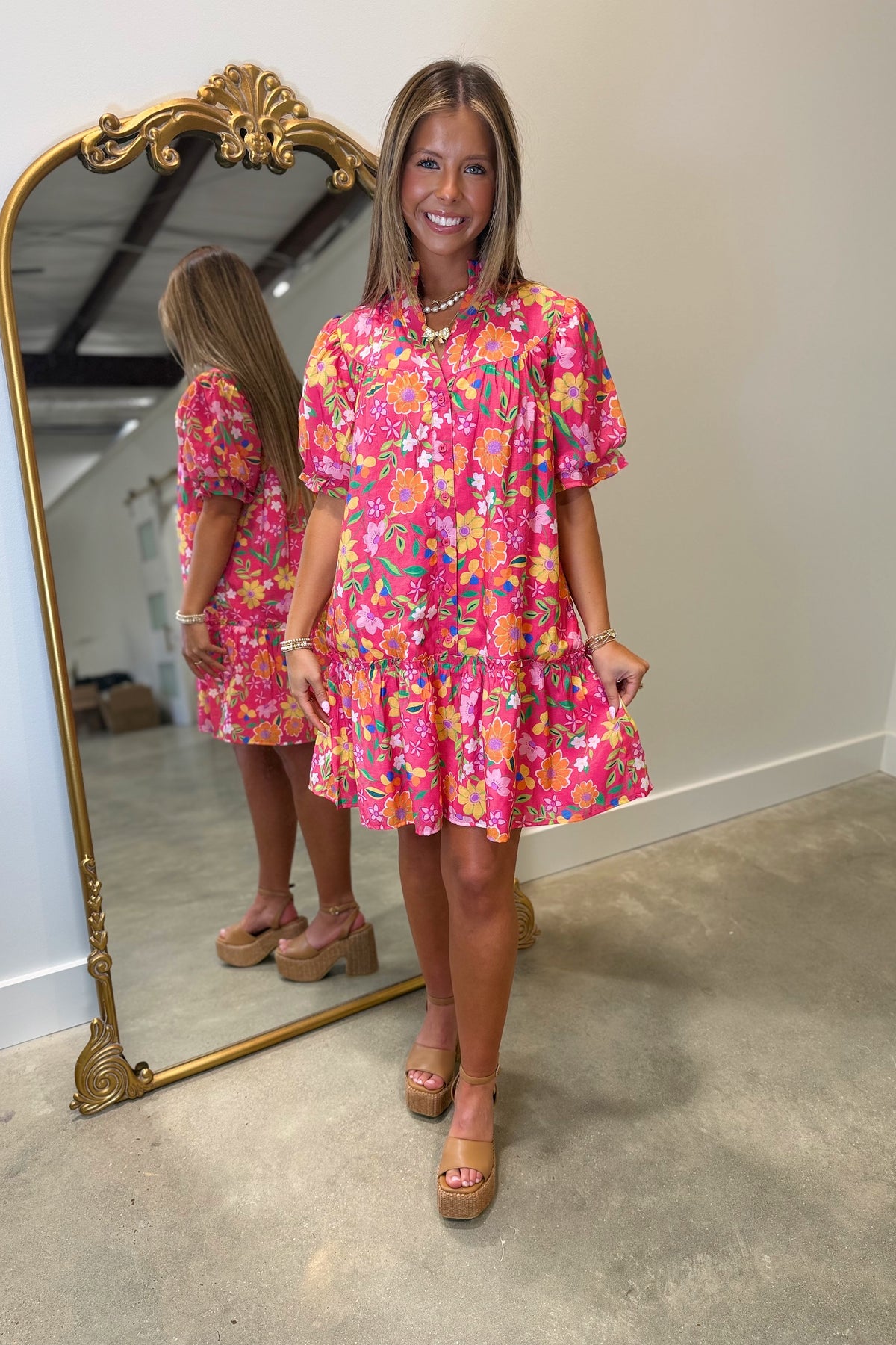 Cool in Floral Dress Hot Pink