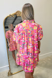 Cool in Floral Dress Hot Pink
