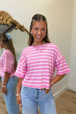 Lenny Striped Towel Terry Top Pink