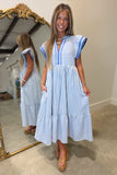 Mixed Stripe Midi Dress Blue