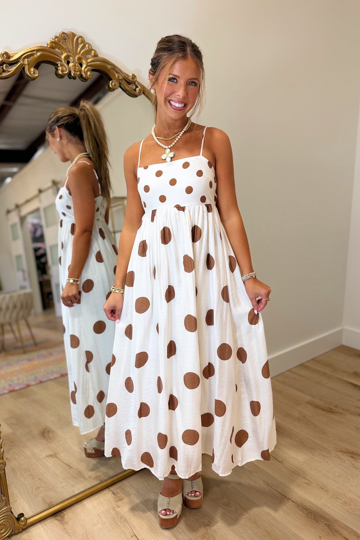 Dashing in Dots Dress Brown
