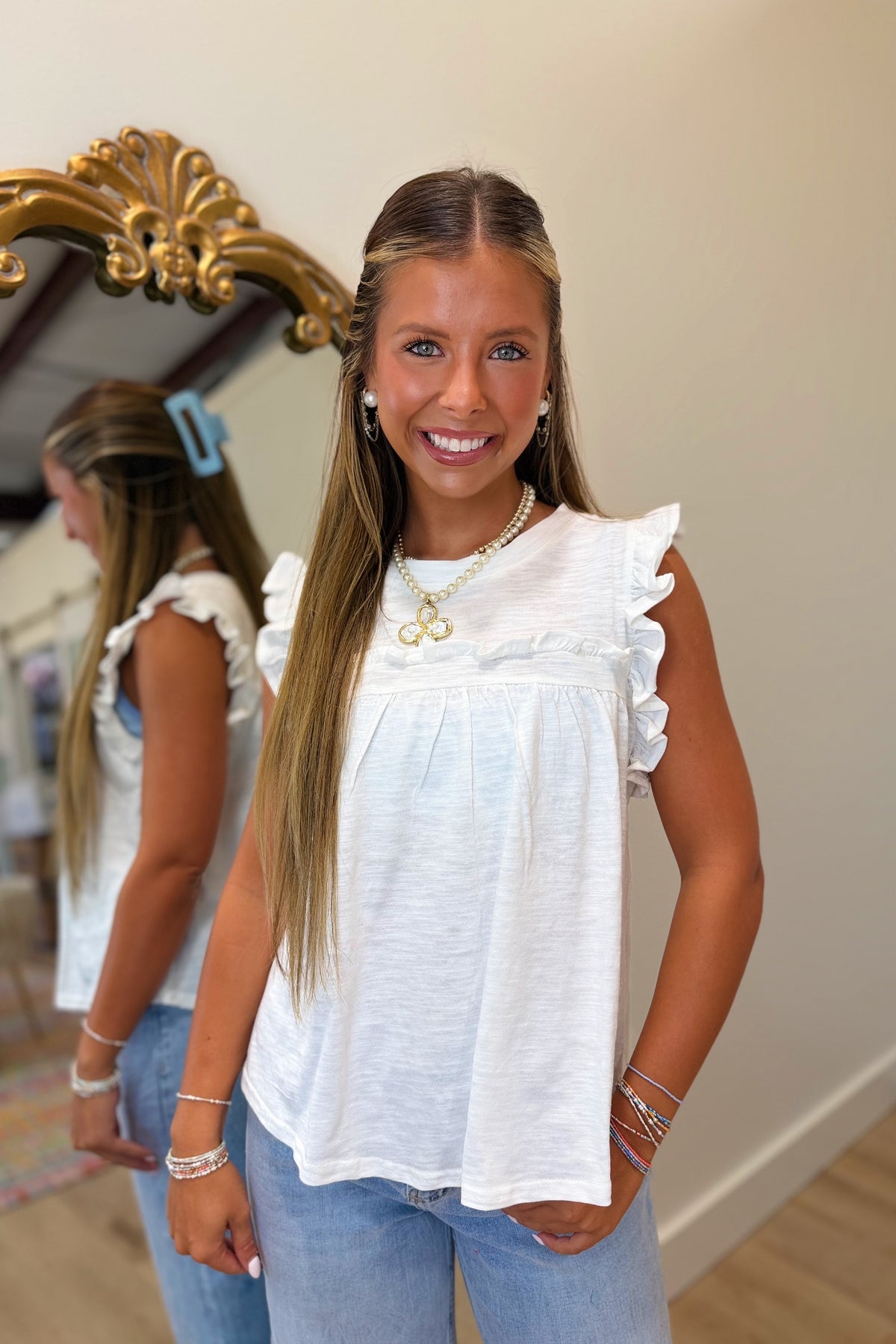 Emma Ruffled Top White