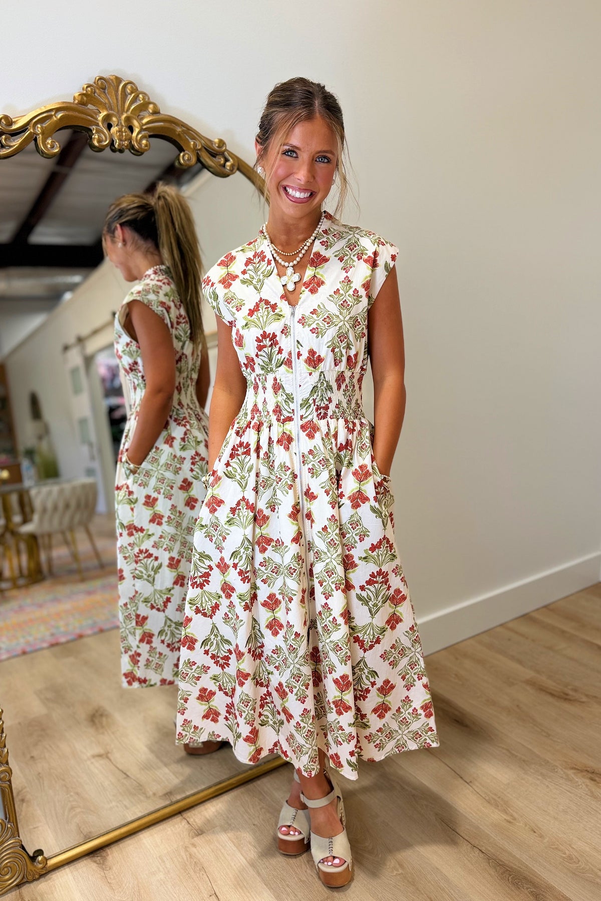 Stella Floral Zip Front Dress Rust