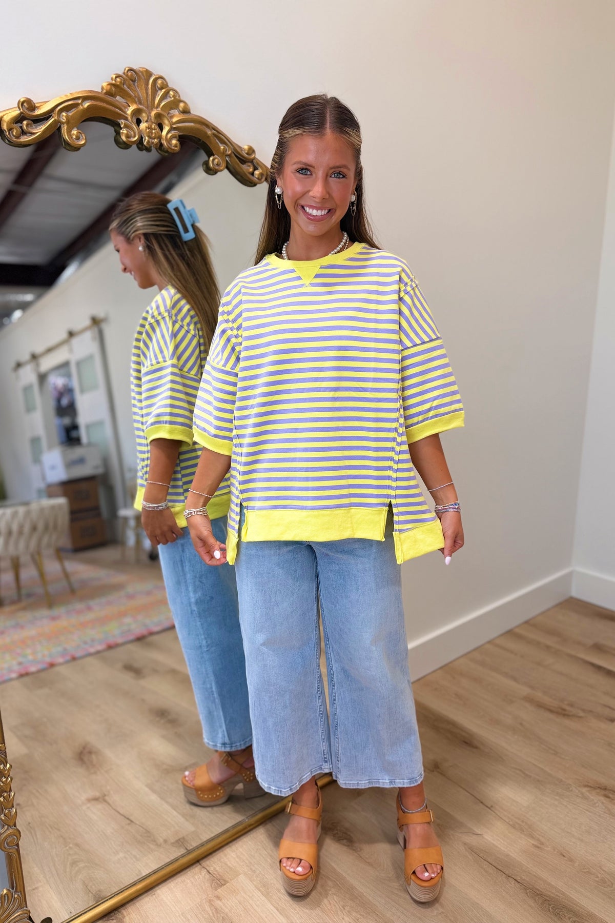Braxton Striped Oversized Top Lav/Lem