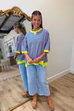 Braxton Striped Oversized Top Sea/Pnk