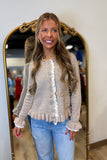 Girly Lace Trim Cardigan Oatmeal