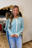 Girly Lace Trim Cardigan Sage