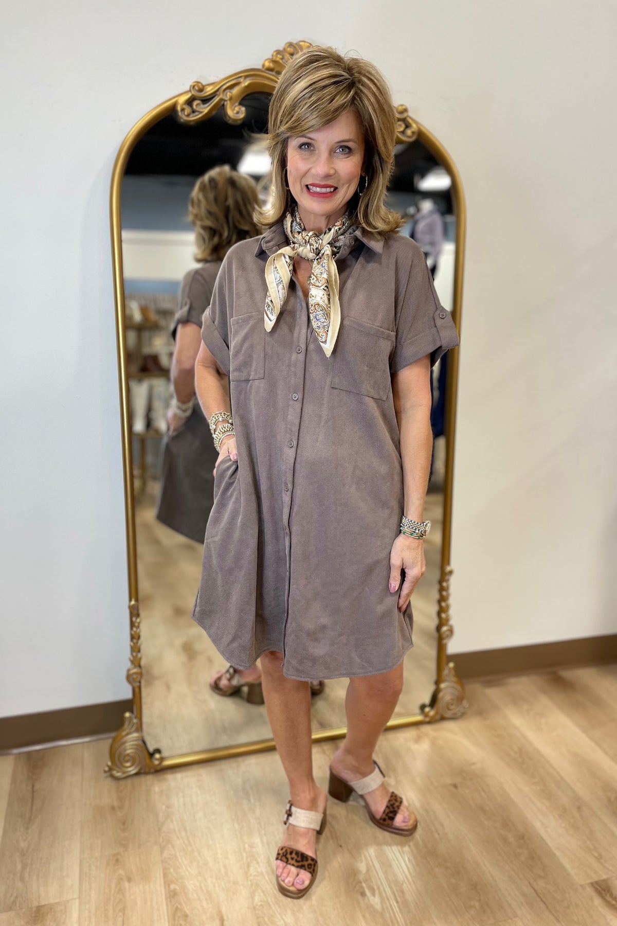 Suede Shirt Dress Mocha