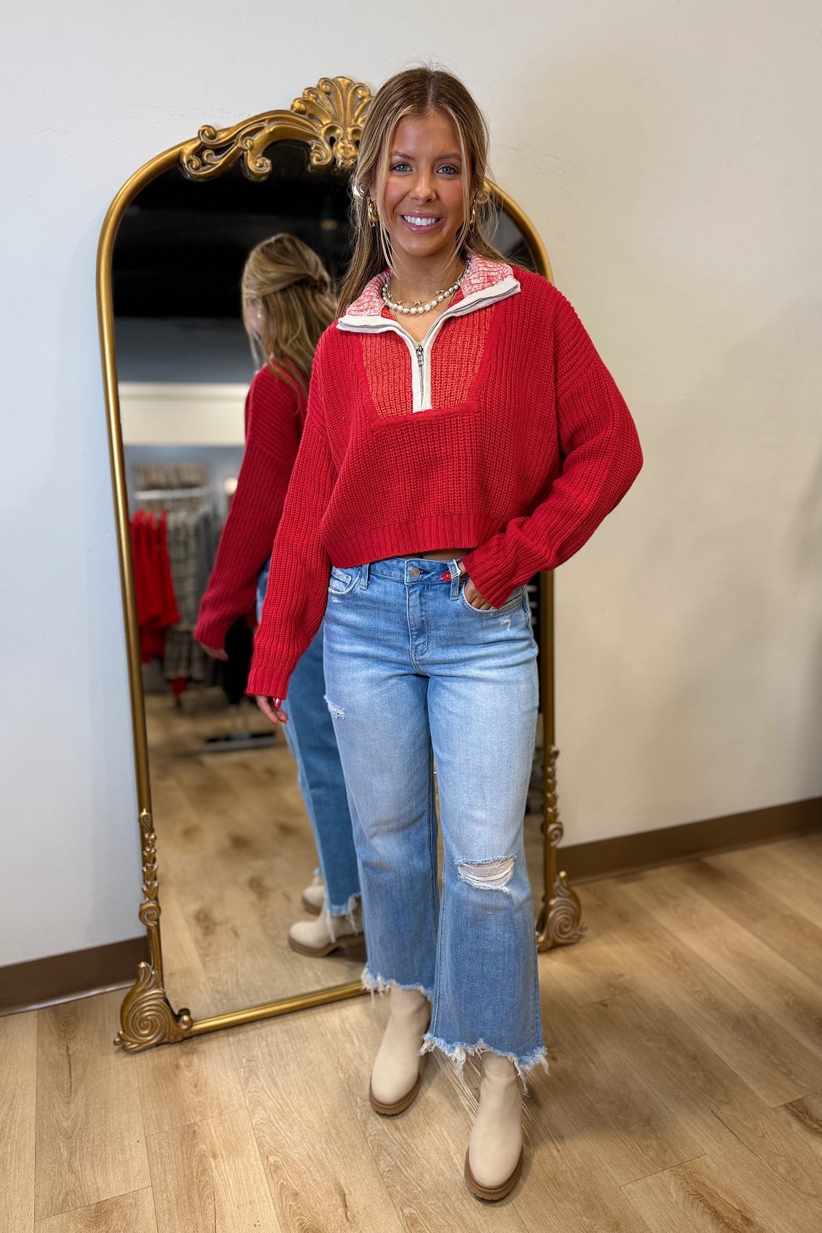 Scarlet Staple Quarter Zip Sweater