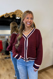 Preppy Stripe Cardigan Sweater Wine Navy