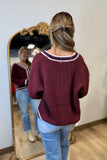 Preppy Stripe Cardigan Sweater Wine Navy