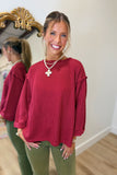 Britton Folded Sleeve Knit Top Wine