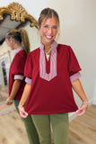 Sweet Social Striped Detail Top Burgundy