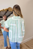 Geometric Vibes V Neck Top Green
