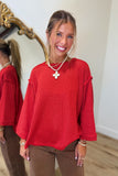 Britton Folded Sleeve Knit Top Red