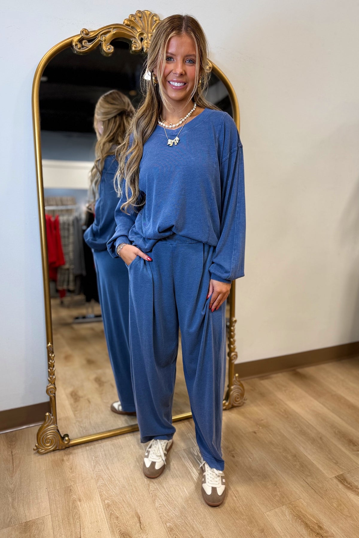 Cozy New Year V Neck Set Blue