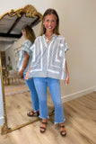 Geometric Vibes V Neck Top Navy