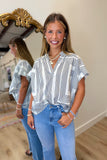 Geometric Vibes V Neck Top Navy