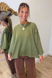 Britton Folded Sleeve Knit Top Olive