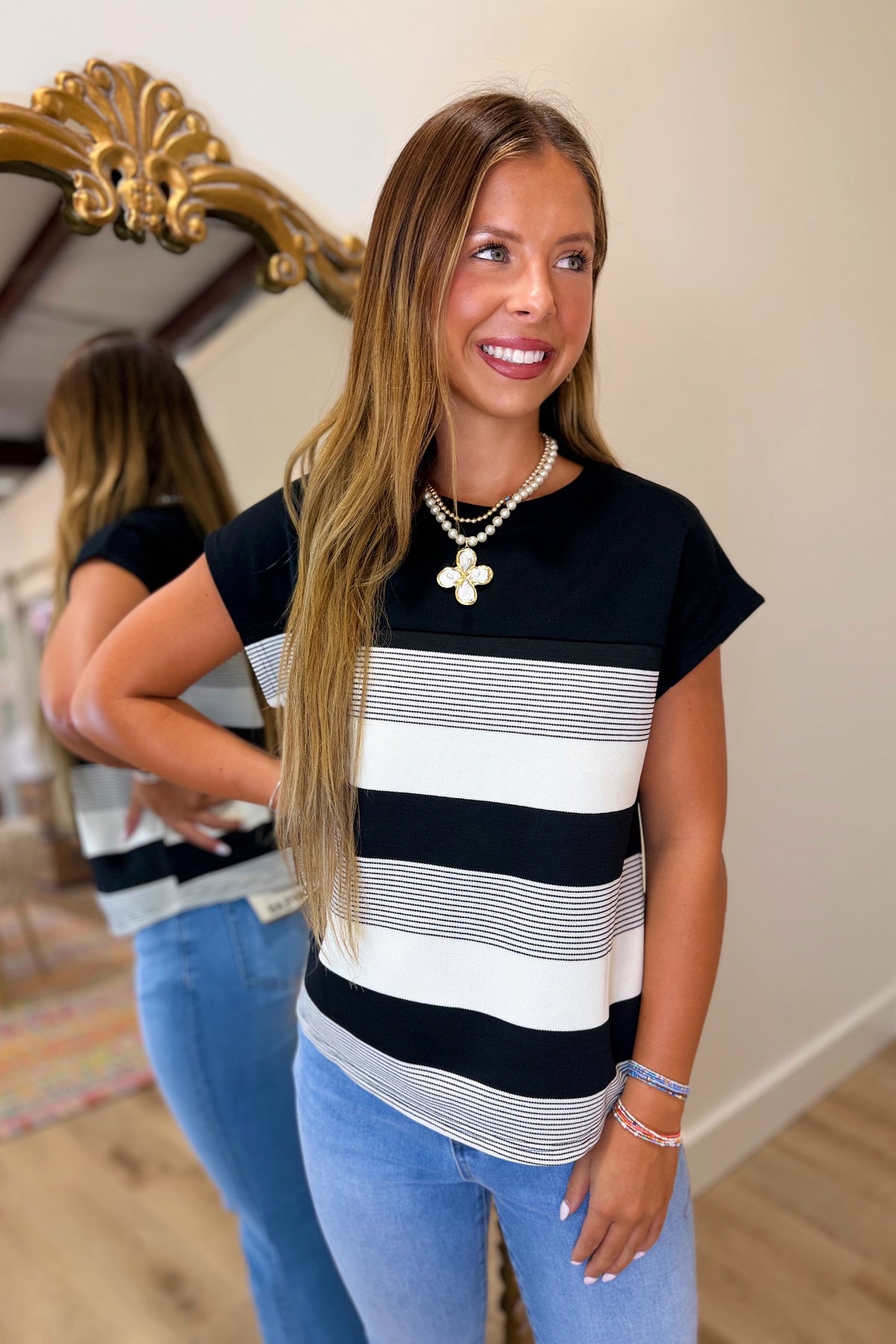 School Day Ready Top Black Stripe