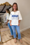 JESUS SAVES Patchwork Top Cream