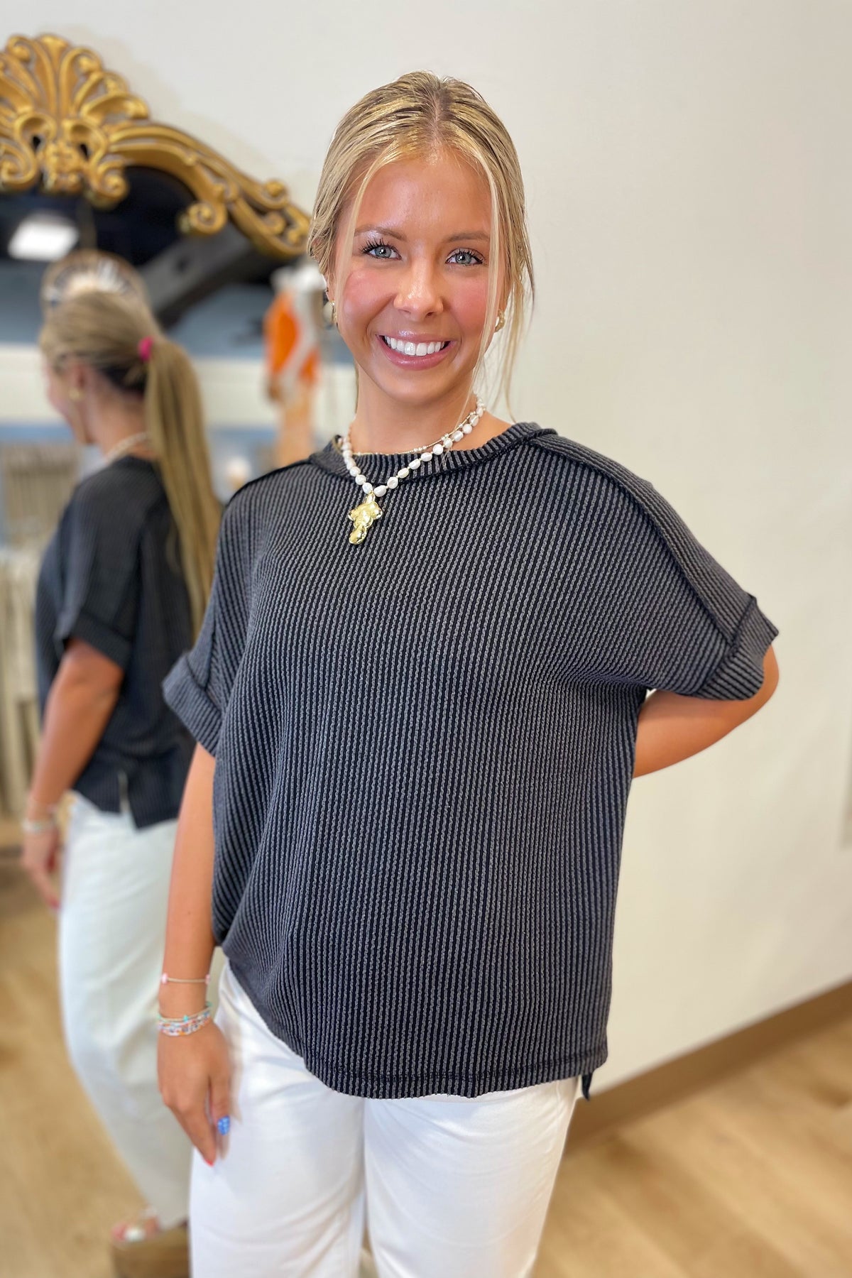 Relaxed Ribbed Tee Charcoal