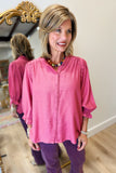 Umgee Lace Trim Button Down Top Berry