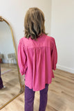 Umgee Lace Trim Button Down Top Berry