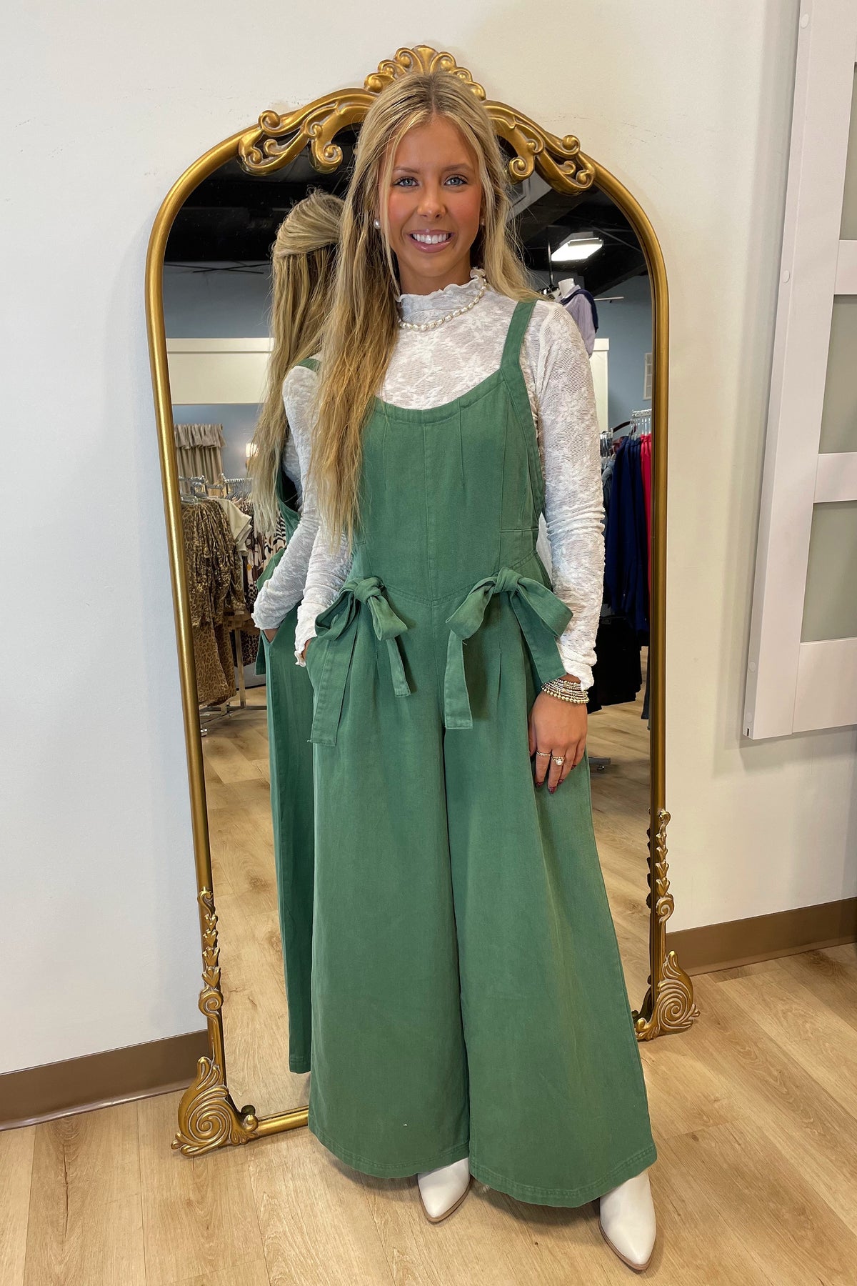 Sage Denim Bow Jumpsuit