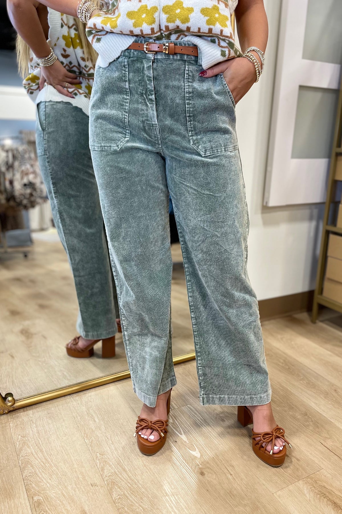 Corduroy Cutie Washed Pants Olive