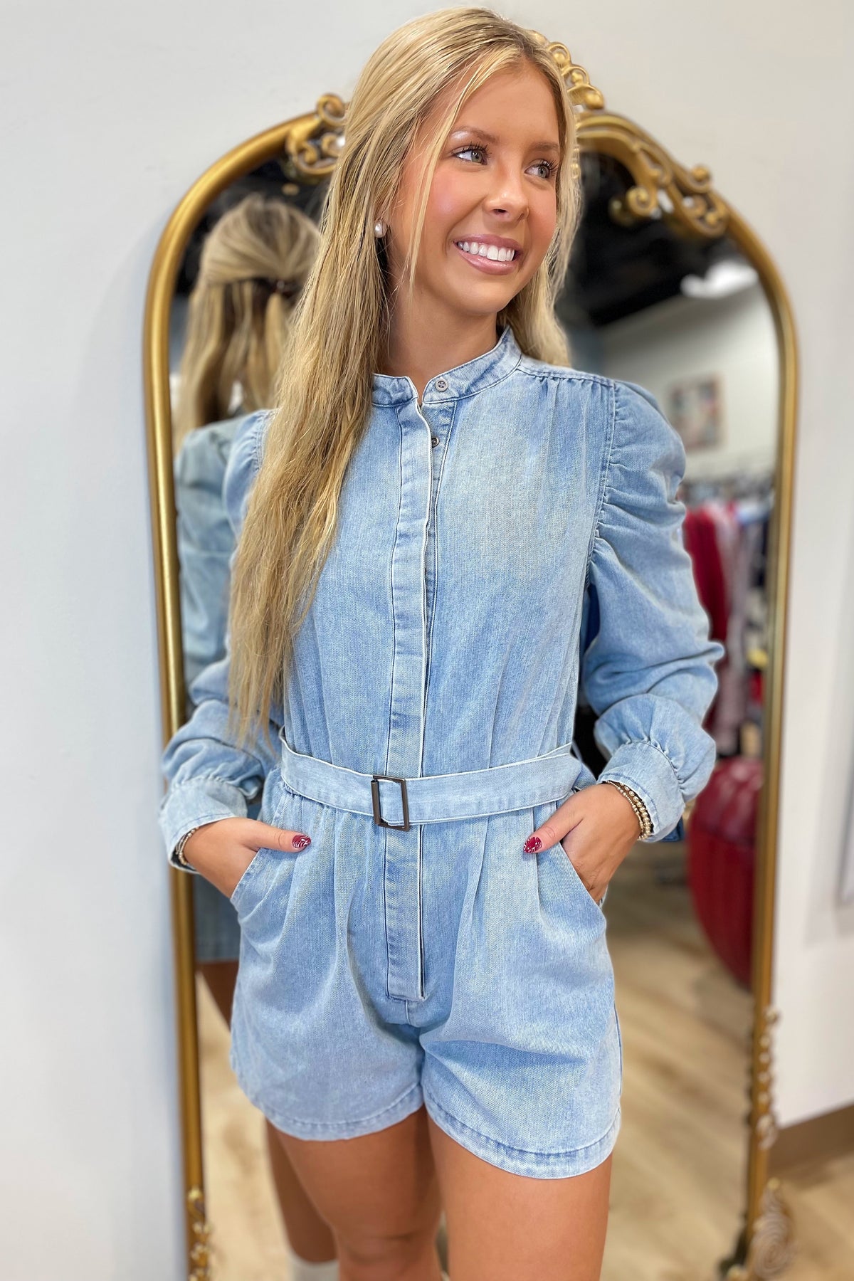 Karlie Denim Belted Romper