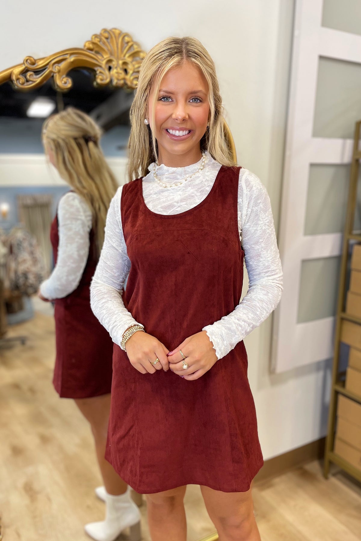 Spiced Suede Overall Dress