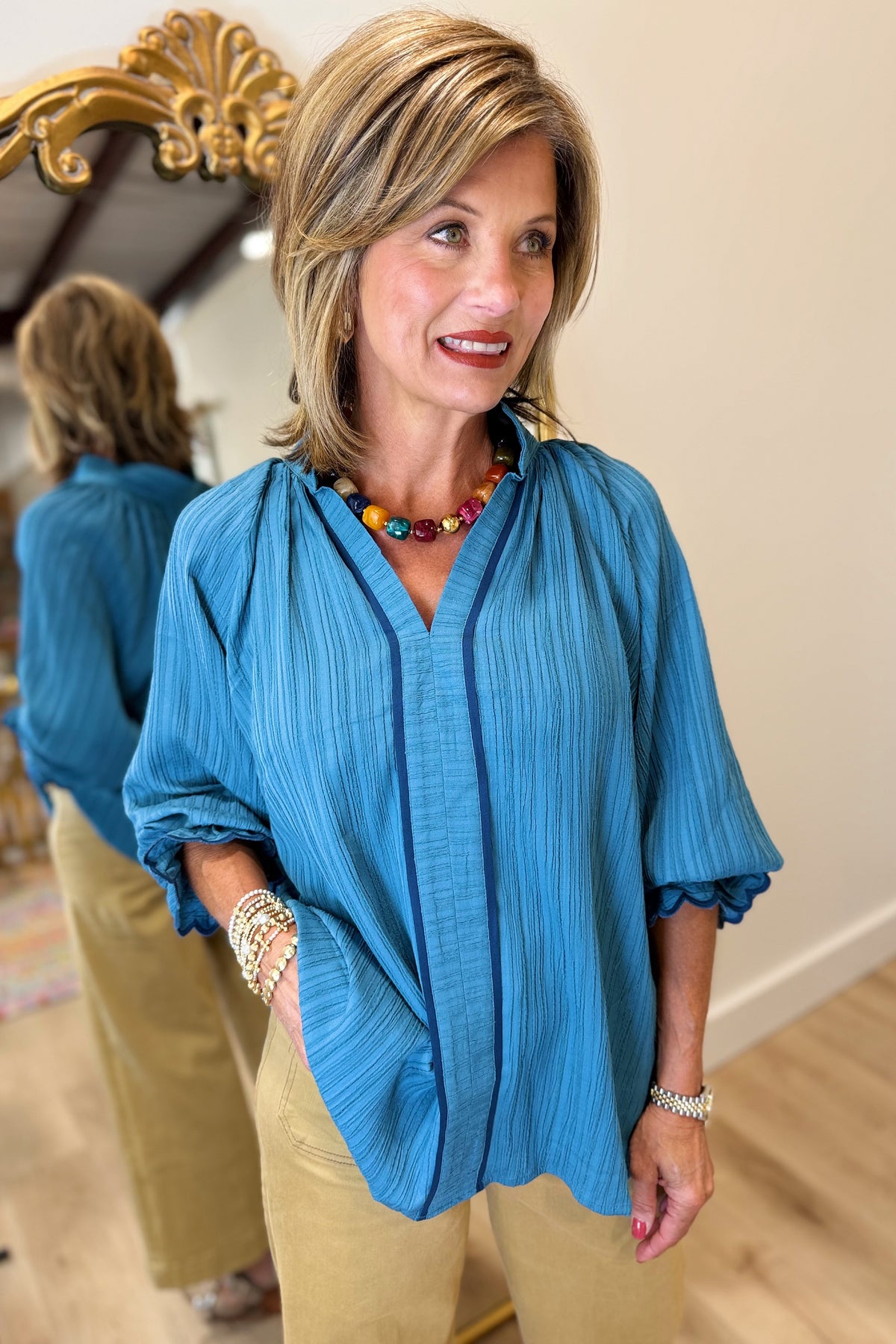 Umgee High Standards Lined Top Slate Blue