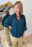 Umgee Bubble Sleeve V Neck Top Forest