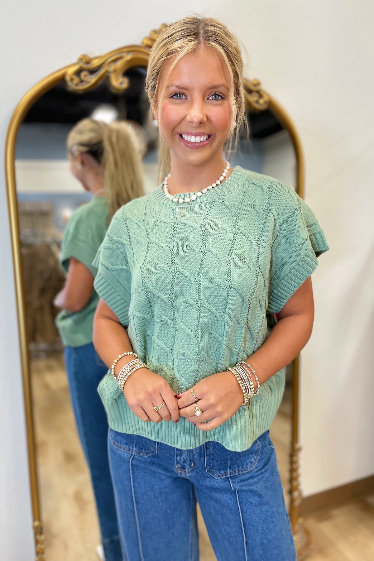 Fall in Love Cable Knit Sweater Vest Olive