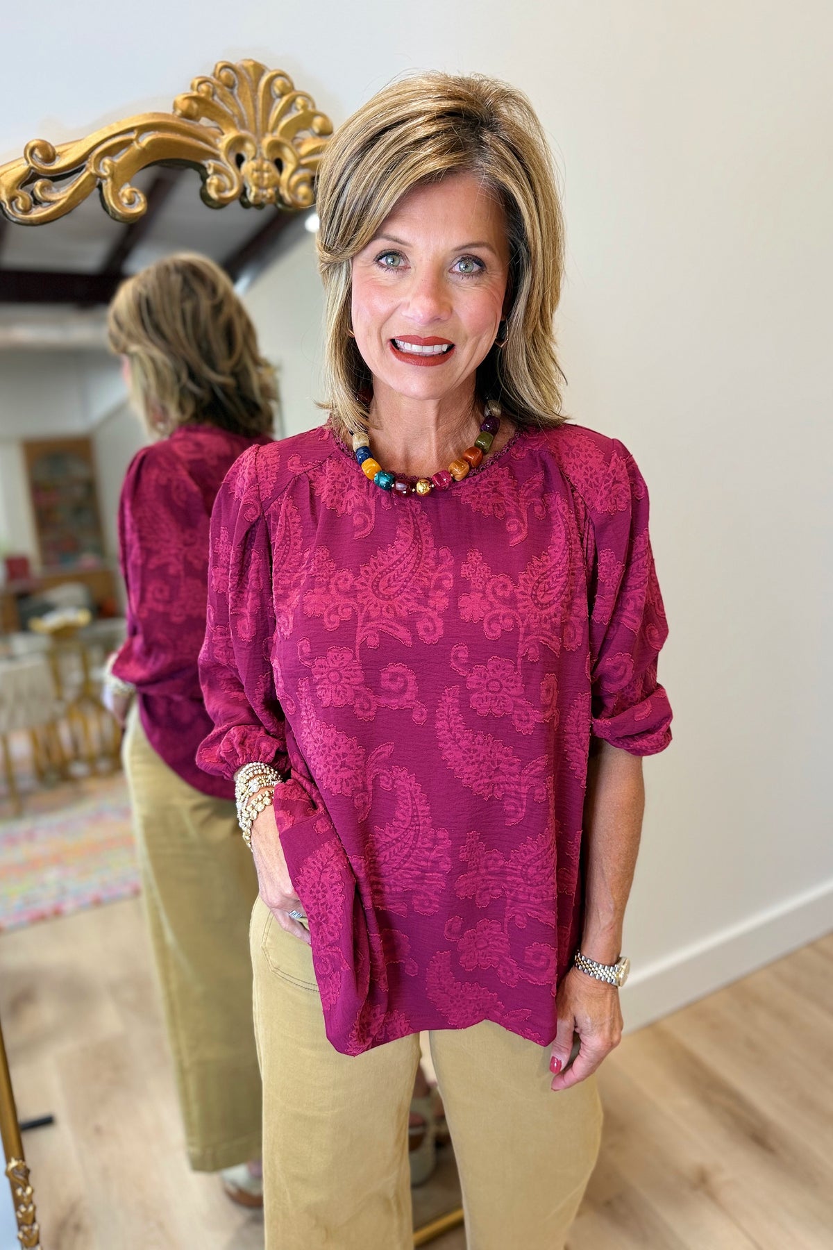 Umgee Laced Paisley Top Wine