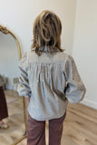 Umgee Striped Smocked Button Down Top Mocha
