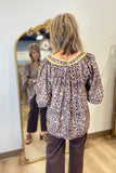 Umgee Gold Trimmed Leopard Blouse Grey