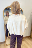 Umgee Ruffle Neck Blouse Oatmeal