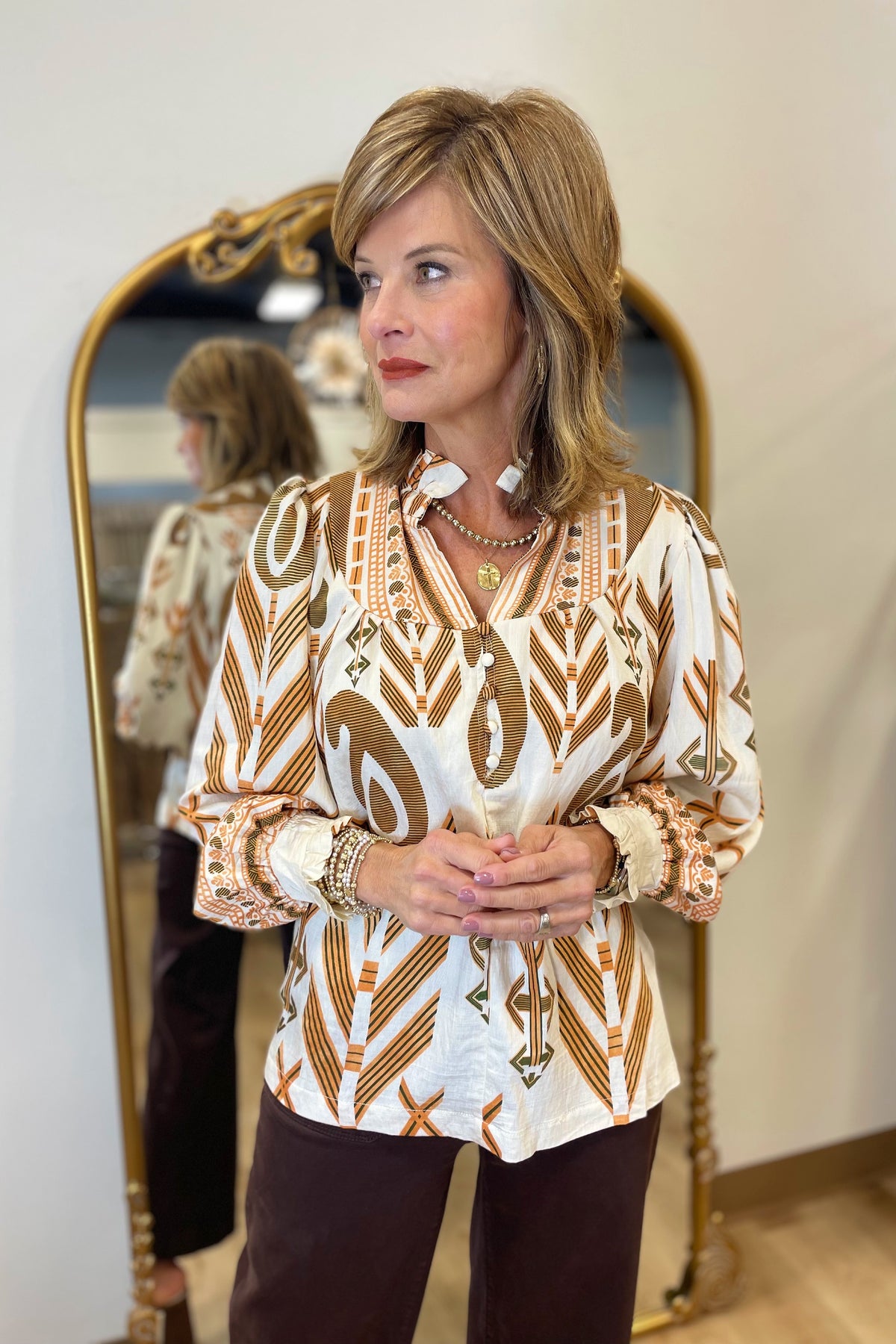 Umgee Abstract Blouse Cream