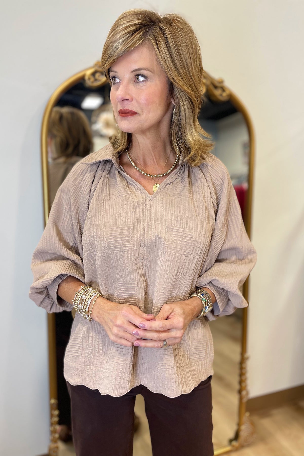 Umgee Textured Blouse Ecru