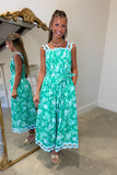 Maison Vine Floral Ric Rac Midi Dress Green