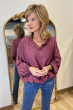 Umgee Ruffle Neck Blouse Merlot