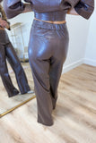 Elan Faux Leather High Waist Flare Pants Brown