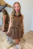 Elan Chocolate Brown Faux Suede Halter Mini Dress